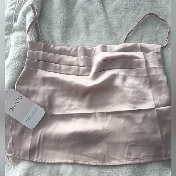 Champagne Satin Cowl Neck Cropped Tank - Picture 2 of 5